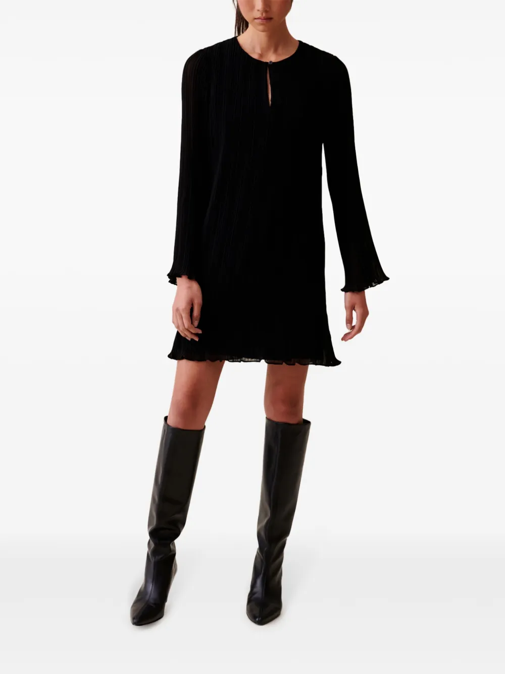 Claudie Pierlot pleated long-sleeve mini dress - Zwart