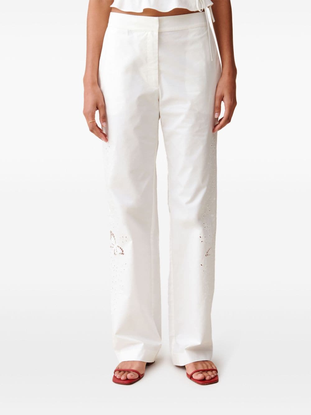 Shop Claudie Pierlot Broderie-anglaise Straight-leg Trousers In Neutrals
