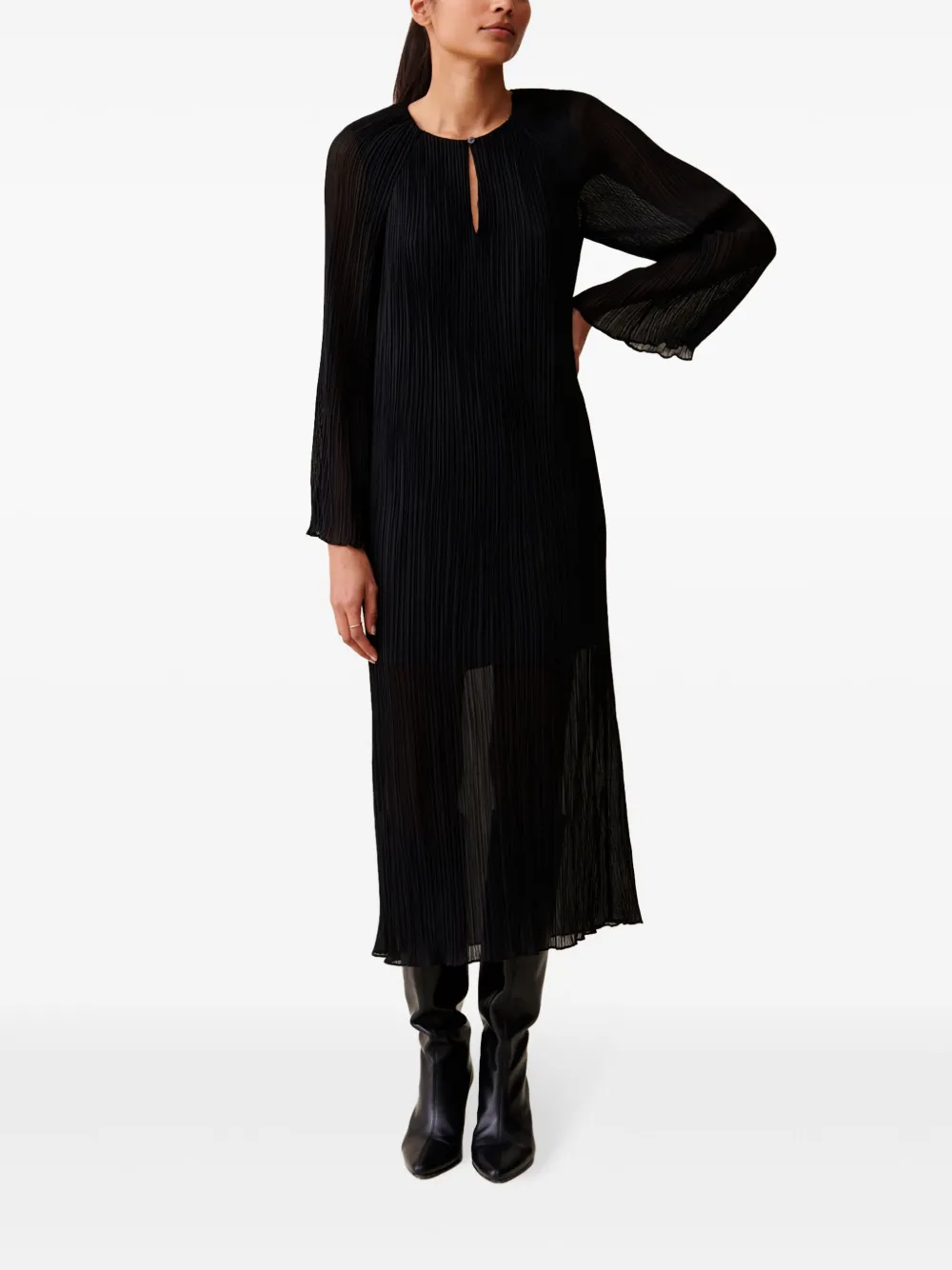 Claudie Pierlot sheer pleated maxi dress - Zwart