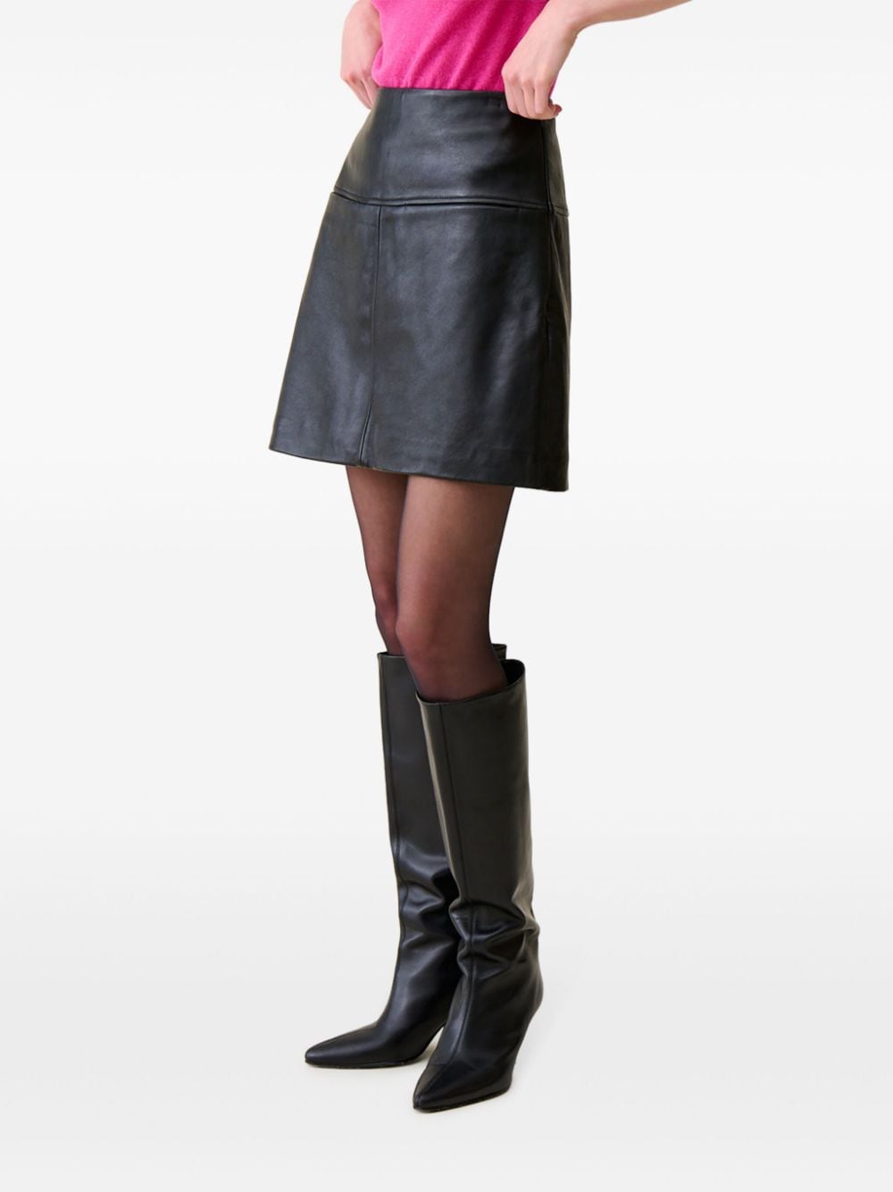 Shop Claudie Pierlot Leather Miniskirt In Black