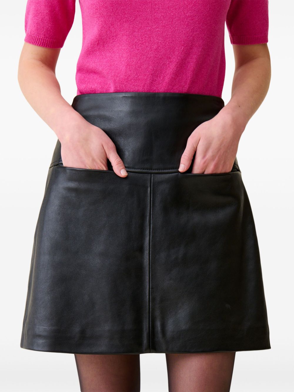 Shop Claudie Pierlot Leather Miniskirt In Black