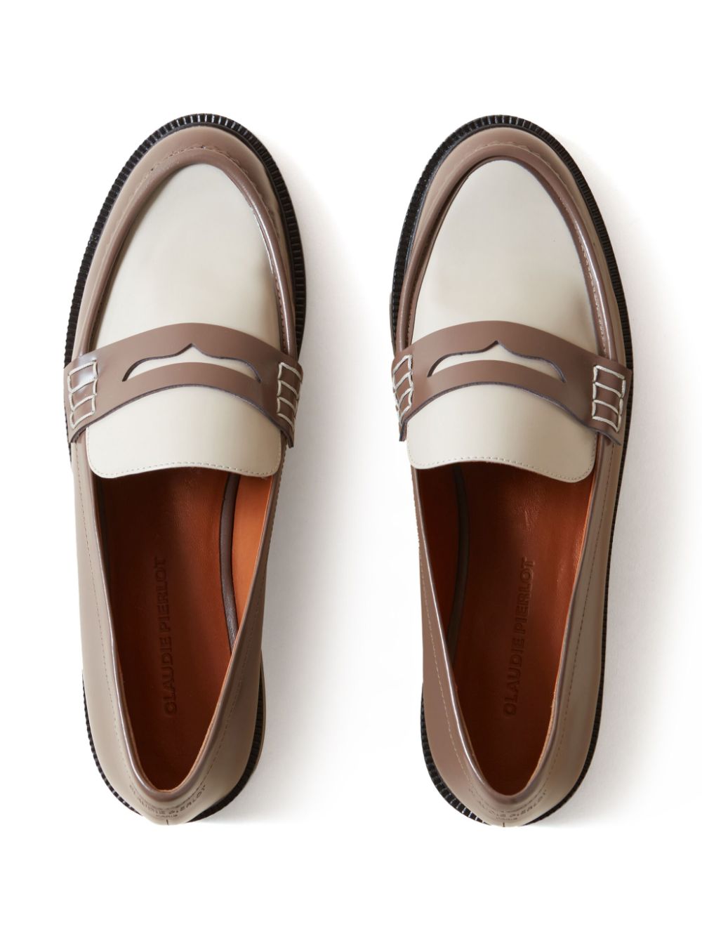 Claudie Pierlot two-tone patent leather loafers Brown