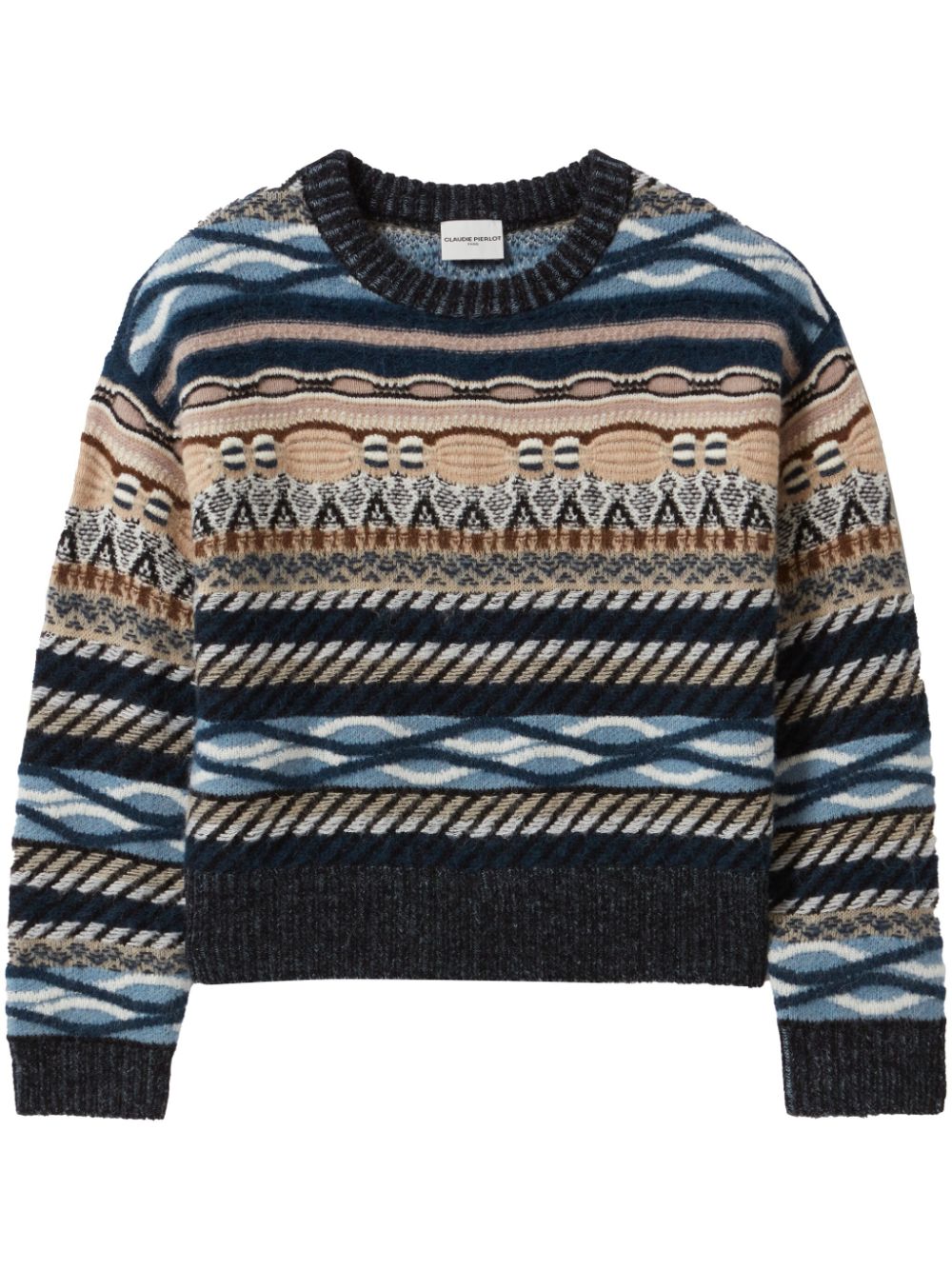 Claudie Pierlot crew-neck instarsia-knitted jumper - Blue