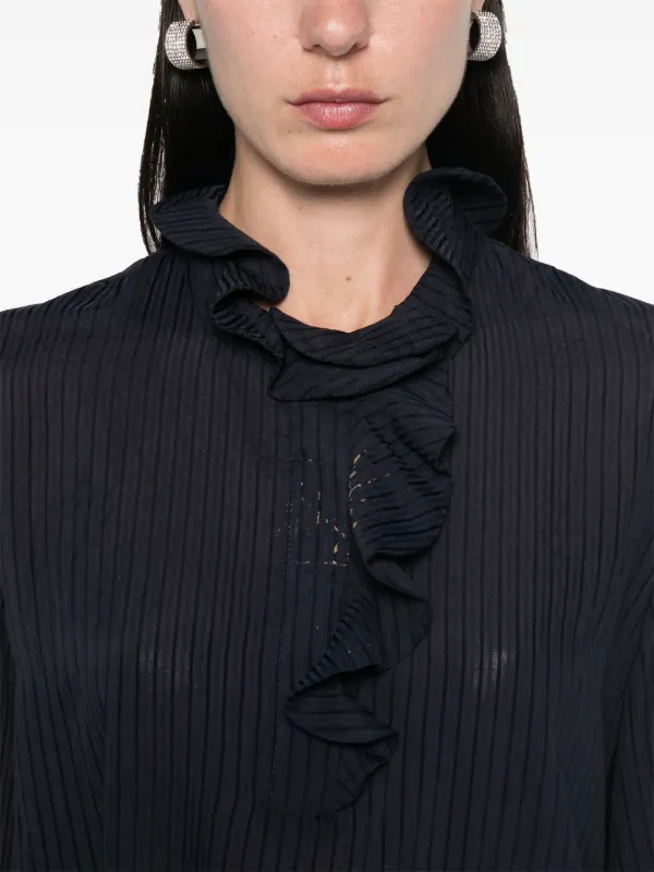 マックスマーラ ラッフル ストライプブラウス ネイビー 