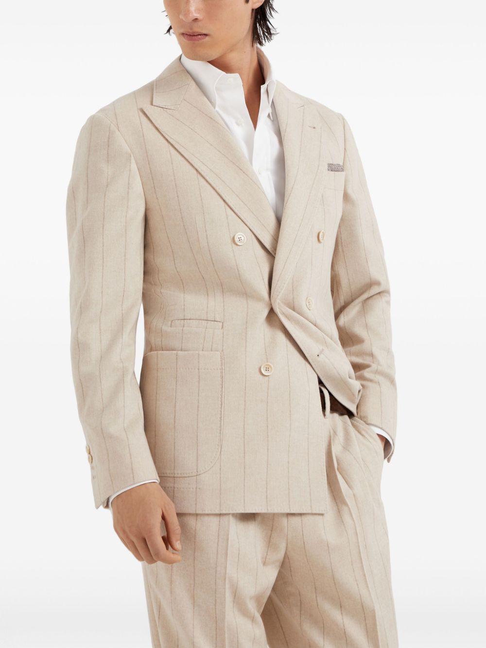 Shop Brunello Cucinelli Double-breasted Striped Blazer In Nude