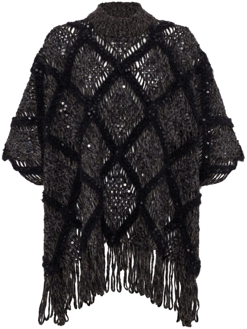 Brunello Cucinelli sequin-embellished knitted cape - Black