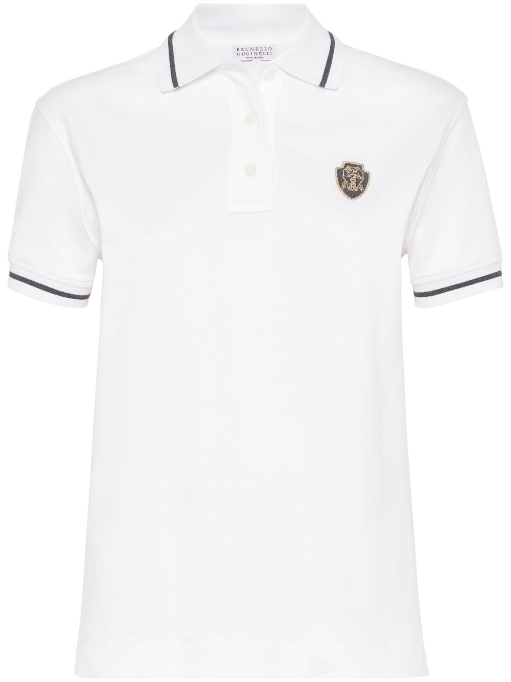 Brunello Cucinelli logo-patch cotton polo shirt - White