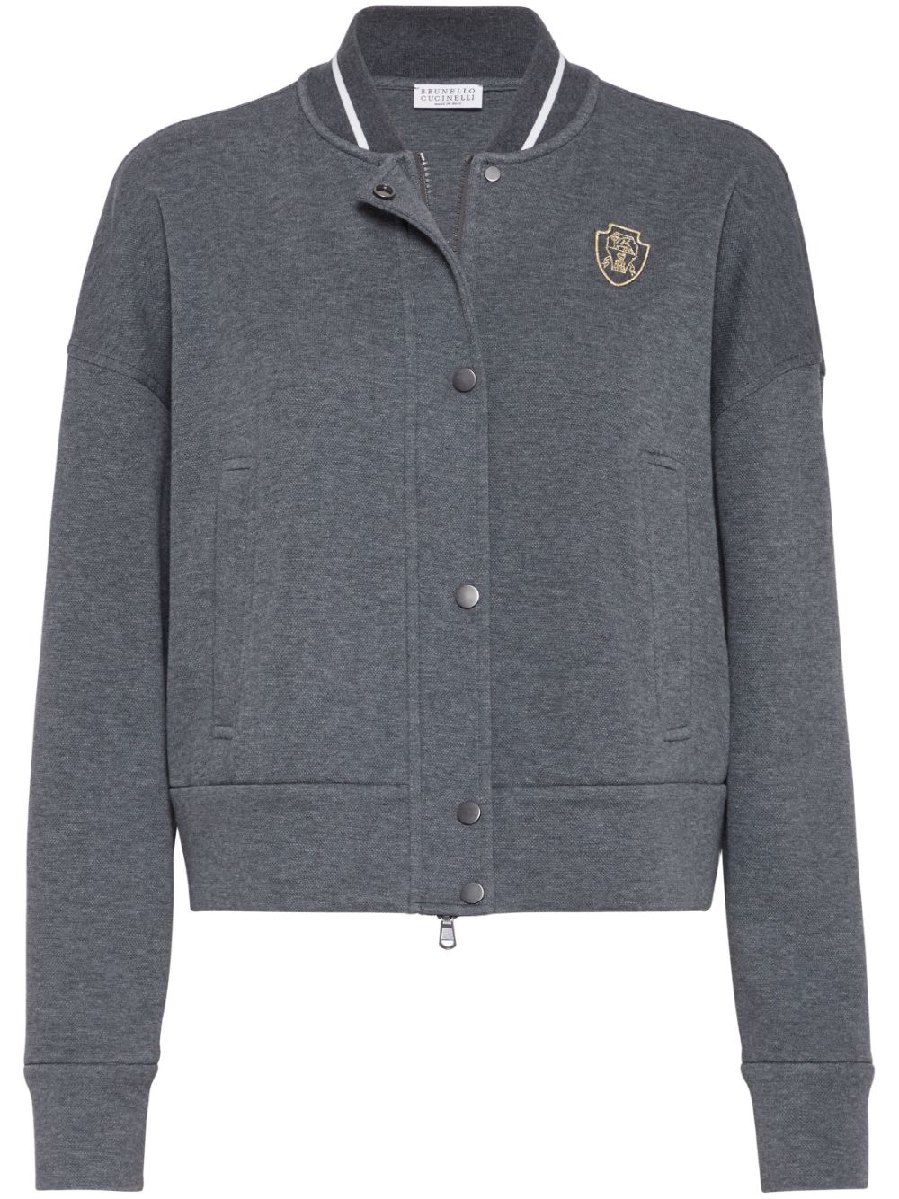 Brunello Cucinelli logo-embroidered cardigan sweatshirt - Grey