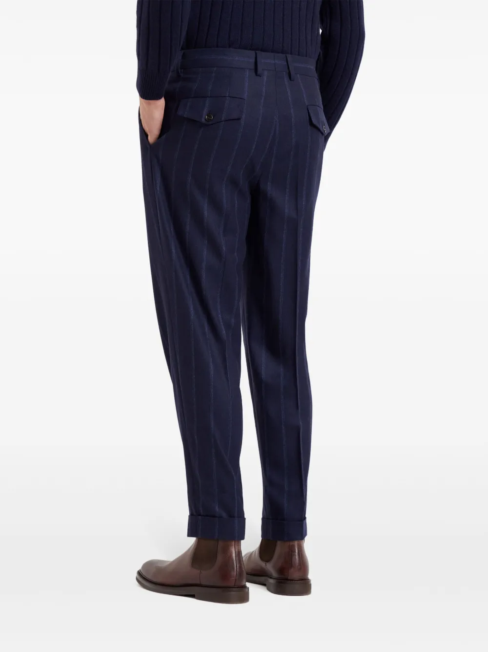 Brunello Cucinelli Wollen broek met krijtstreep Blauw