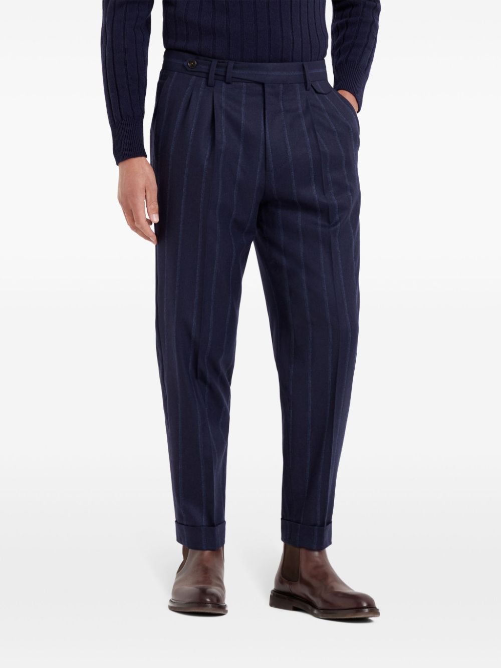 Brunello Cucinelli Wollen broek met krijtstreep - Blauw