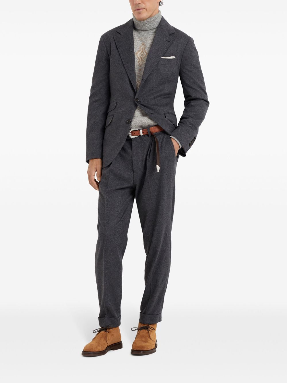 Shop Brunello Cucinelli Curved-hem Suit Jacket In Grey