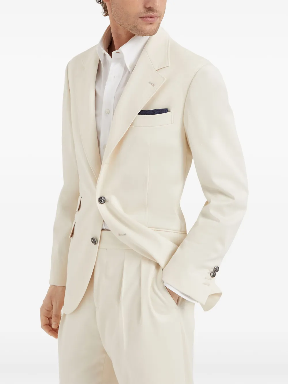 Brunello Cucinelli Kasjmier blazer met gekerfde revers Beige