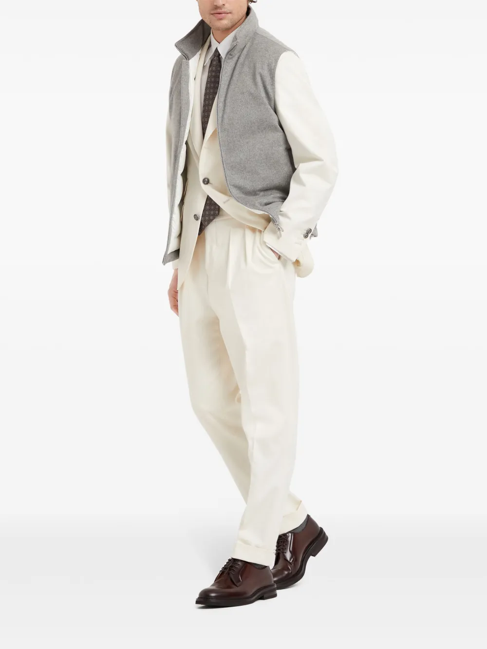 Brunello Cucinelli Kasjmier blazer met gekerfde revers - Beige