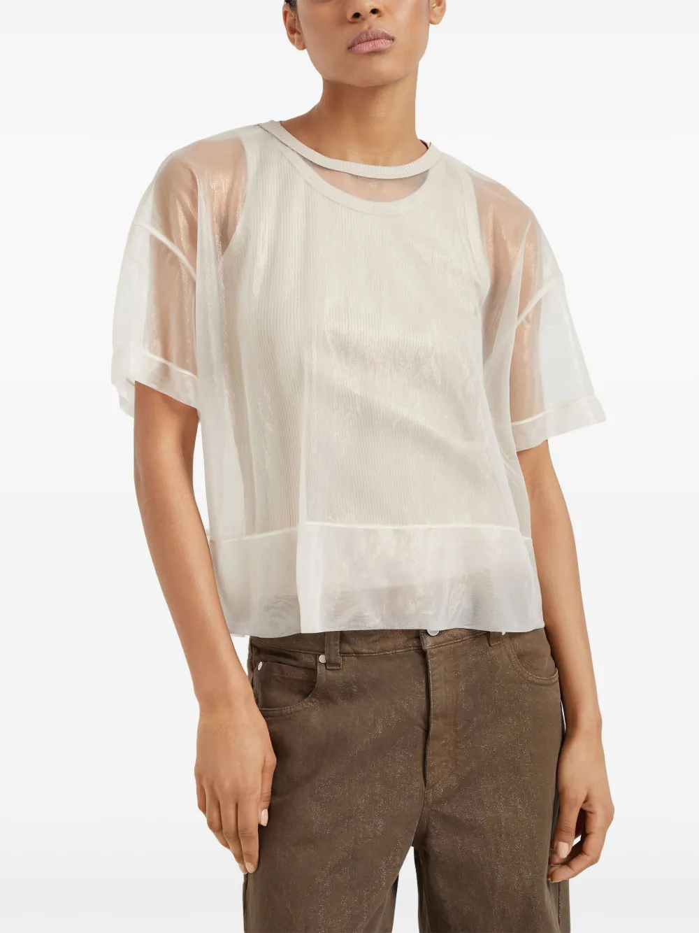 Brunello Cucinelli Gelaagd T-shirt Beige