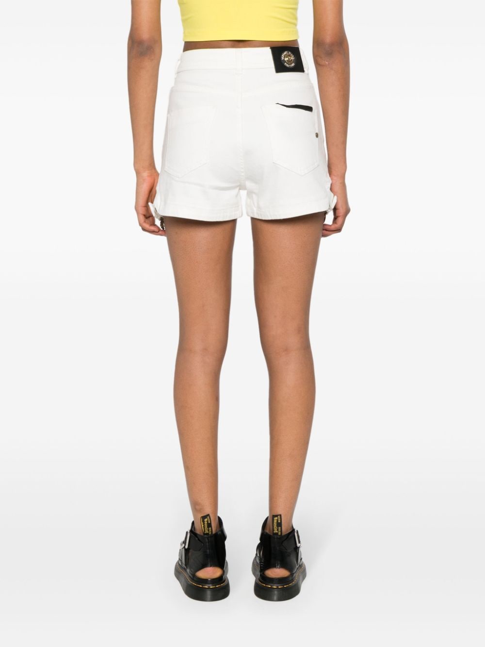Shop Versace Jeans Couture Baroque Buckle Denim Shorts In White