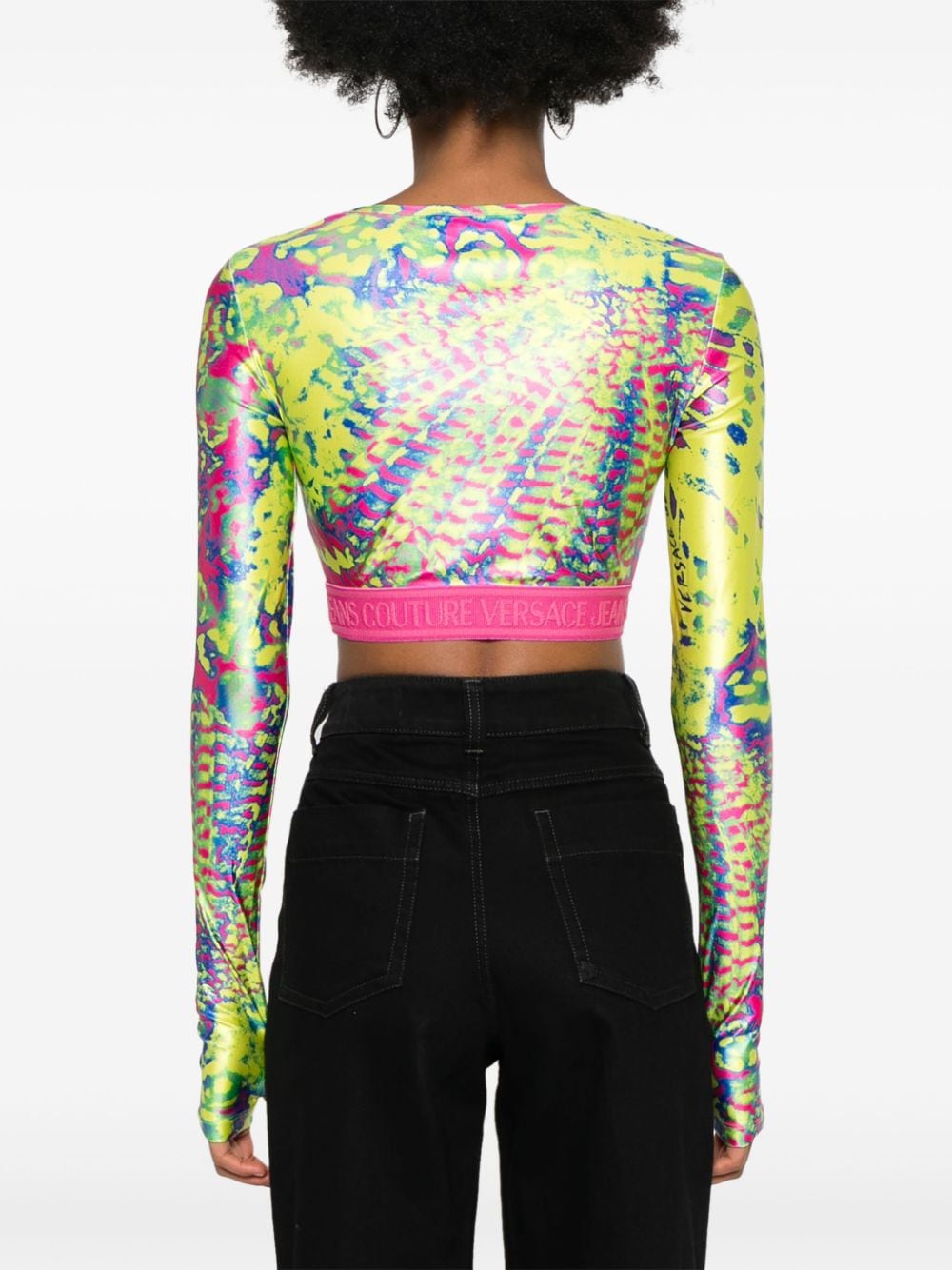 Shop Versace Jeans Couture Animalier Crop Top In Yellow