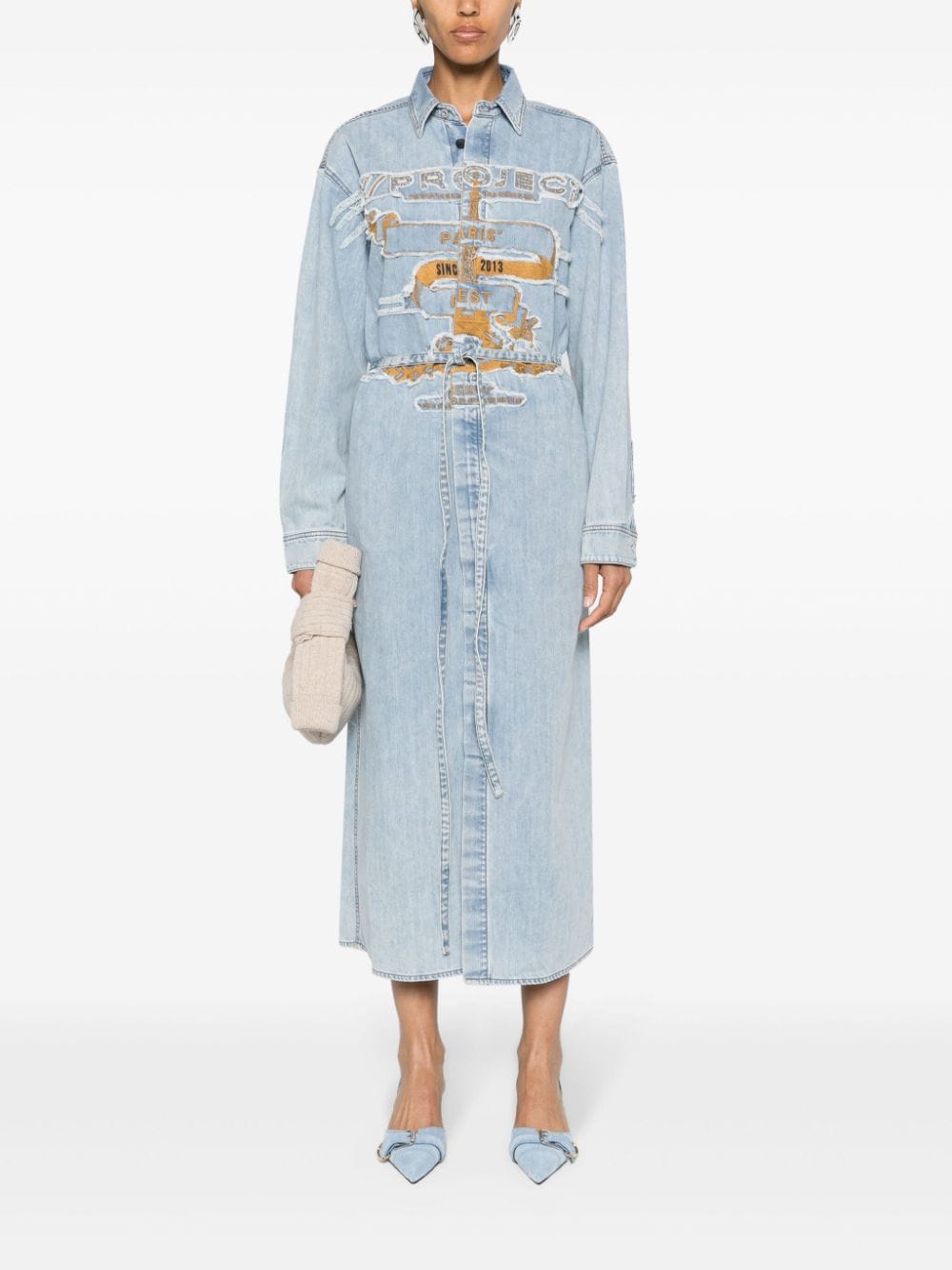 Shop Y/project Logo-embroidered Denim Shirtdress In Blue