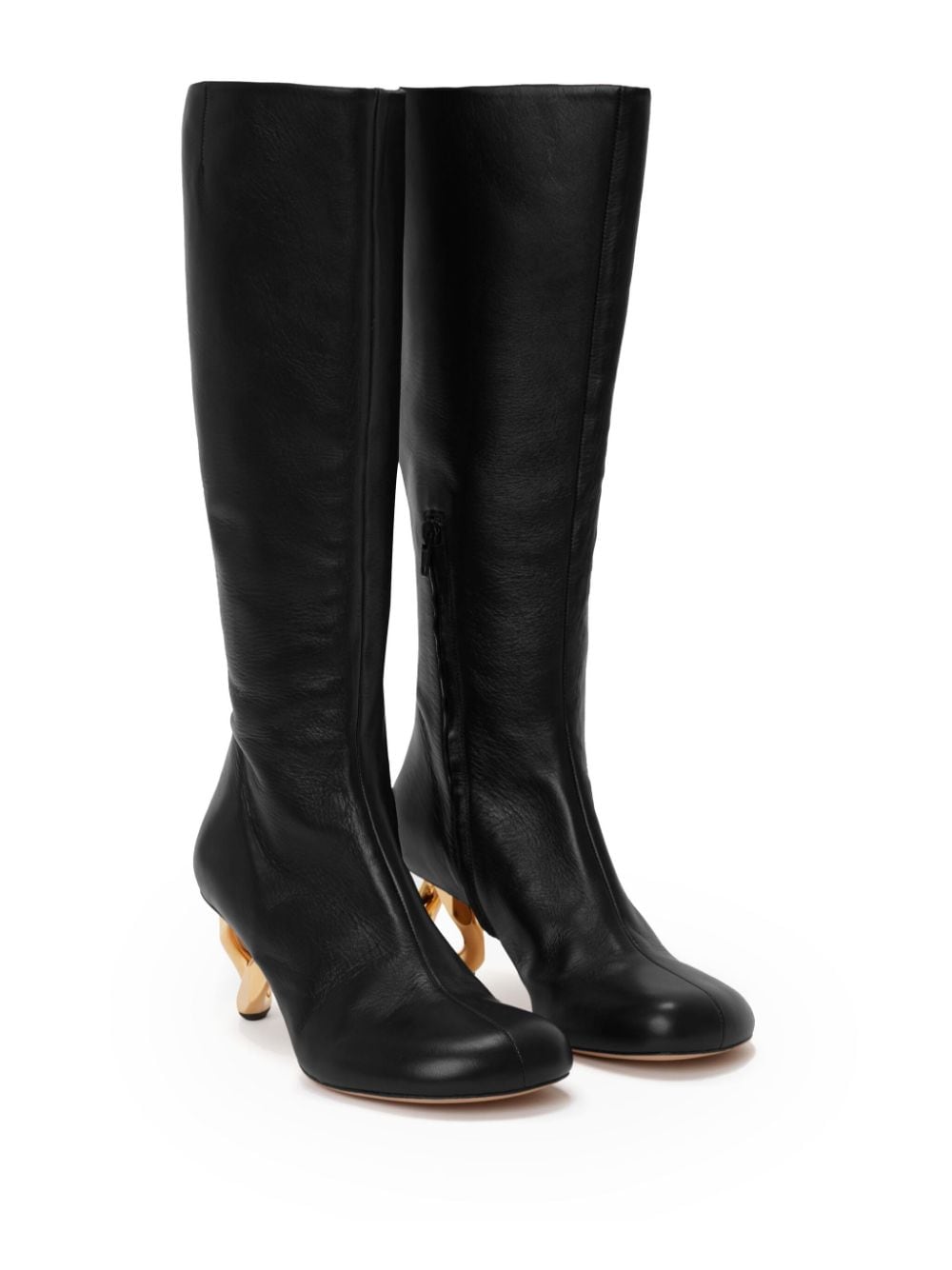 Shop Jw Anderson Chain Heel 75mm Leather Boots In Black