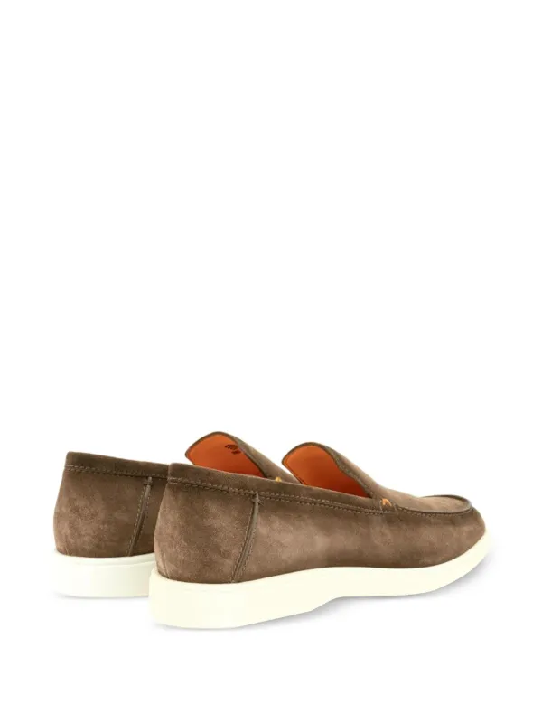 Santoni Brown Suede Slip-On Loafers with White Sole Santoni Slip-On Suede Loafers | Saks Fifth Avenue main image 3