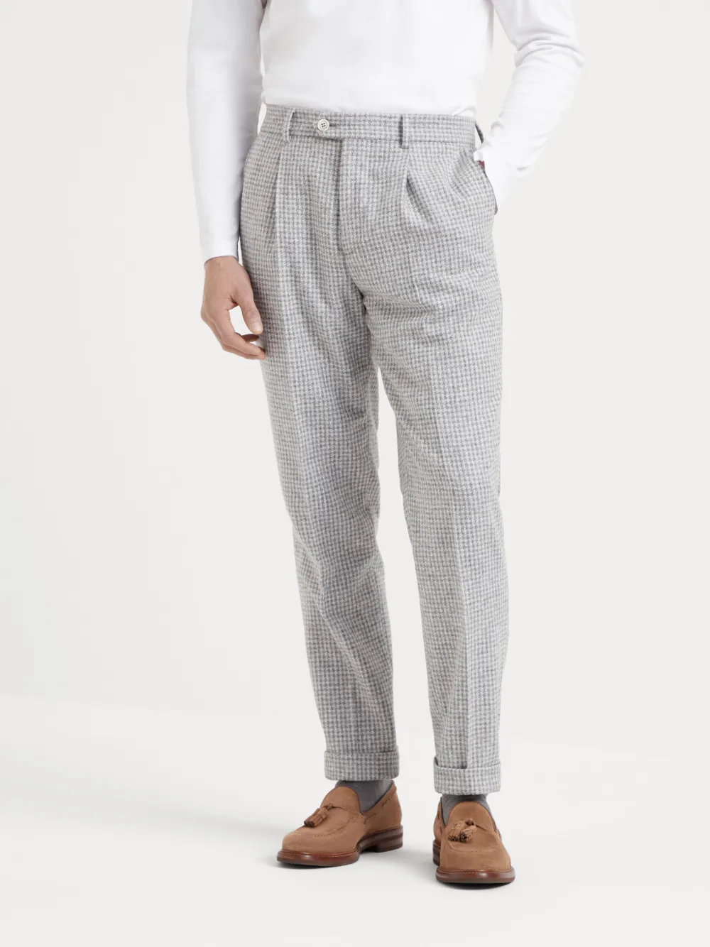 Brunello Cucinelli Pantalon met pied-de-poule print Grijs