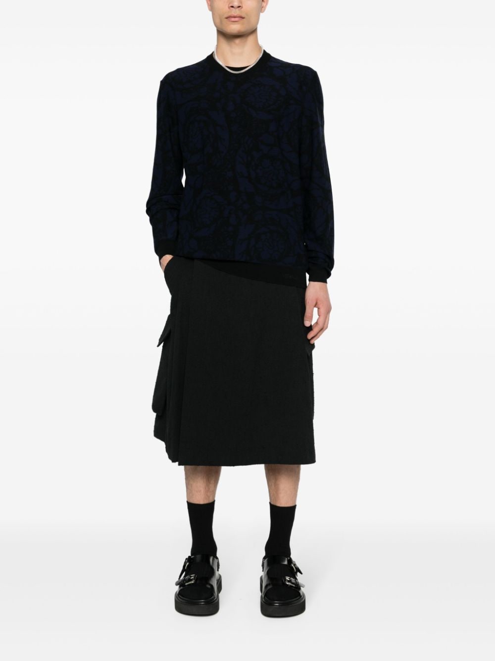 Shop Versace Jacquard-pattern Jumper In Blue