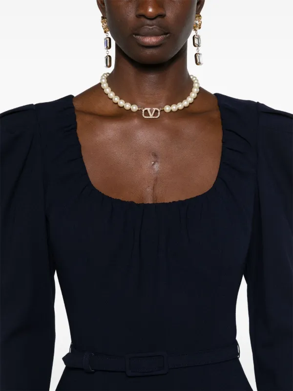 Alessandra Rich scoop-neck Belted Midi Dress | Blue | FARFETCH