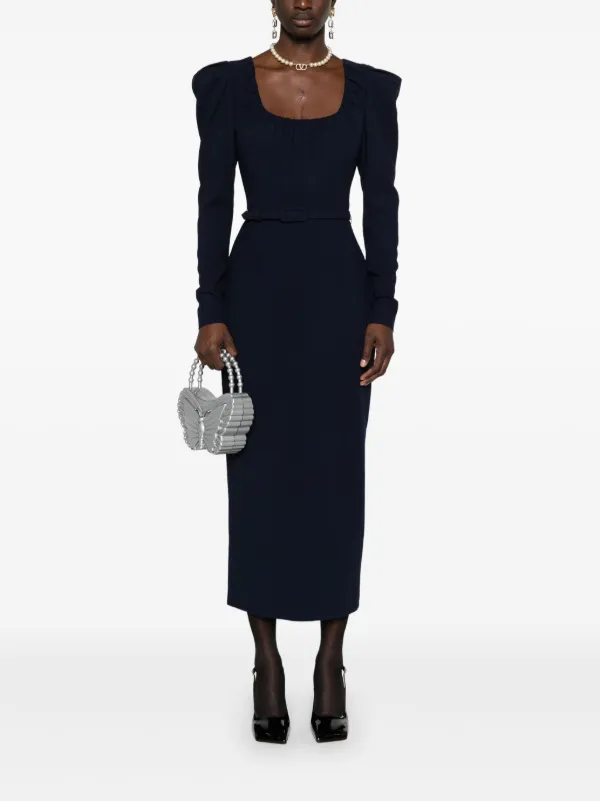 【関税込み】ALESSANDRA RICH Belt dress Alessandra Rich scoop-neck Belted Midi Dress | Blue | FARFETCH