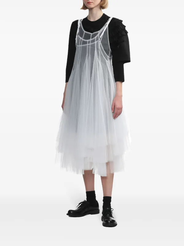 Noir Kei Ninomiya Tulle Overlay Sheer Dress | White | FARFETCH
