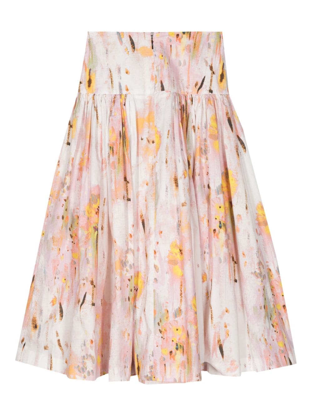 Shop Msgm Floral-print Pleated Midi Skirt In Pink