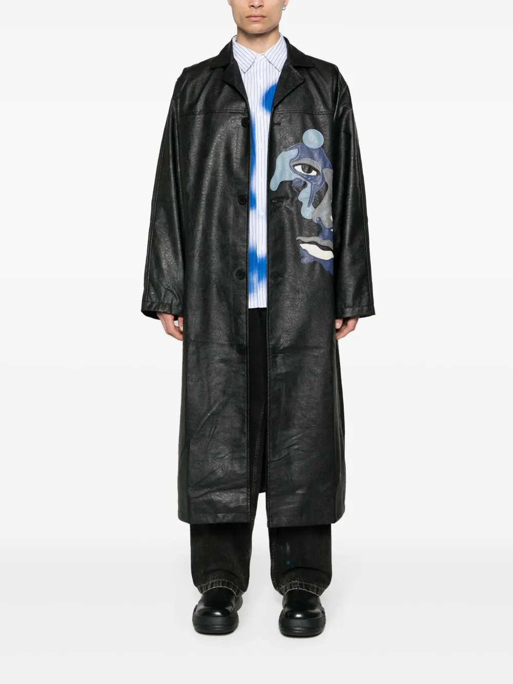 KidSuper face-patch long coat - Zwart