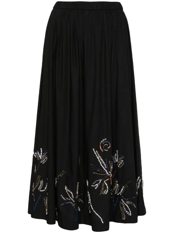 スカート FORTE FORTE Women Mid Skirts 9930 BLACK Black Forte Forte crystal-embellished Flared Midi Skirt | Black