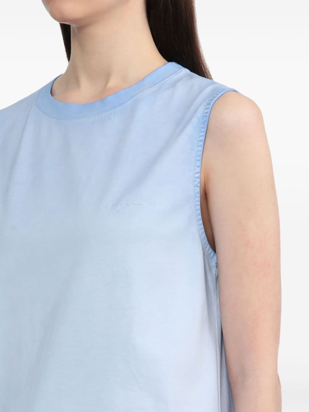 Shop Msgm Logo-embroidered Cotton Tank Top In Blue