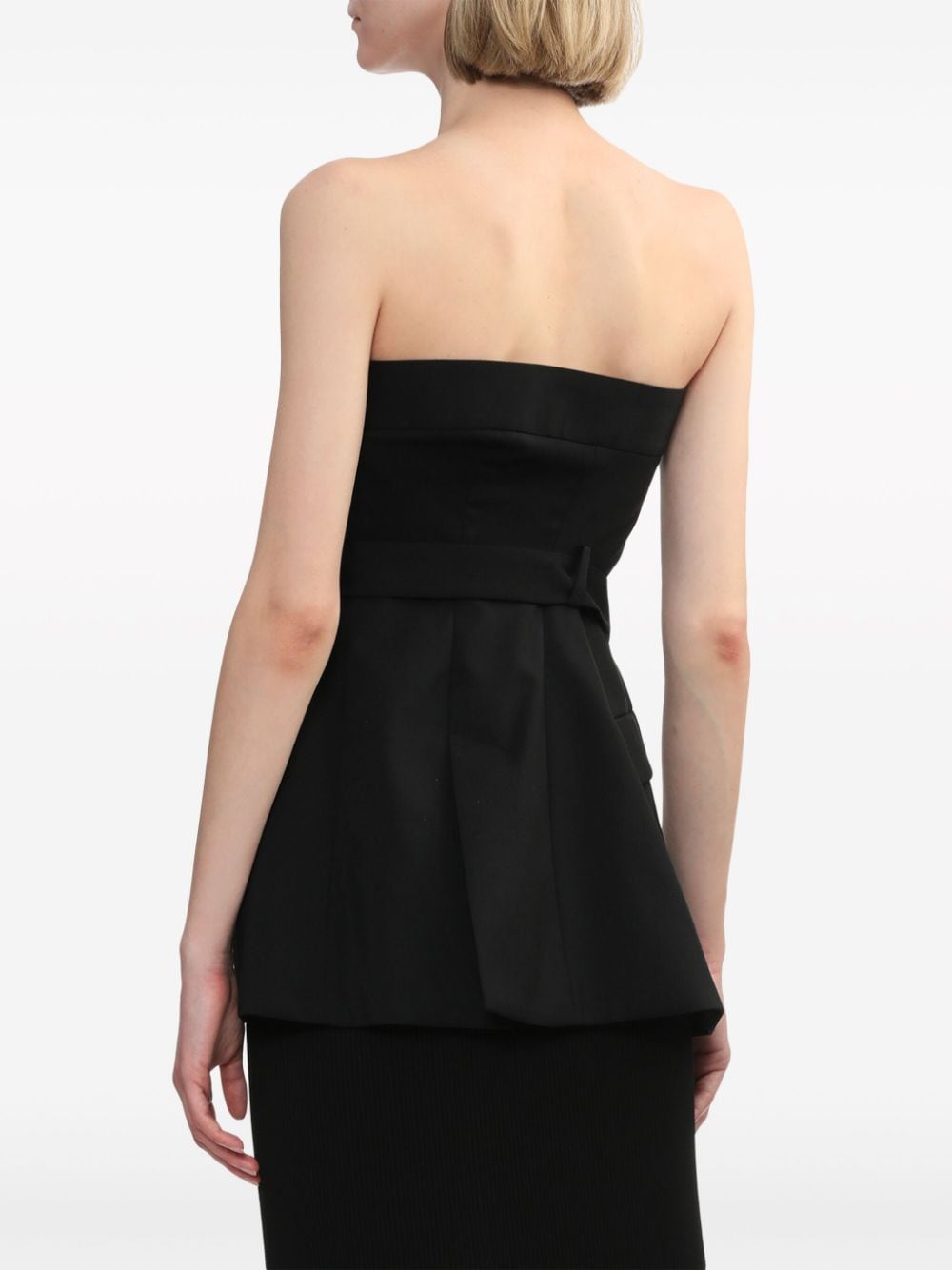 Shop Enföld Belted Strapless Wool Top In Black