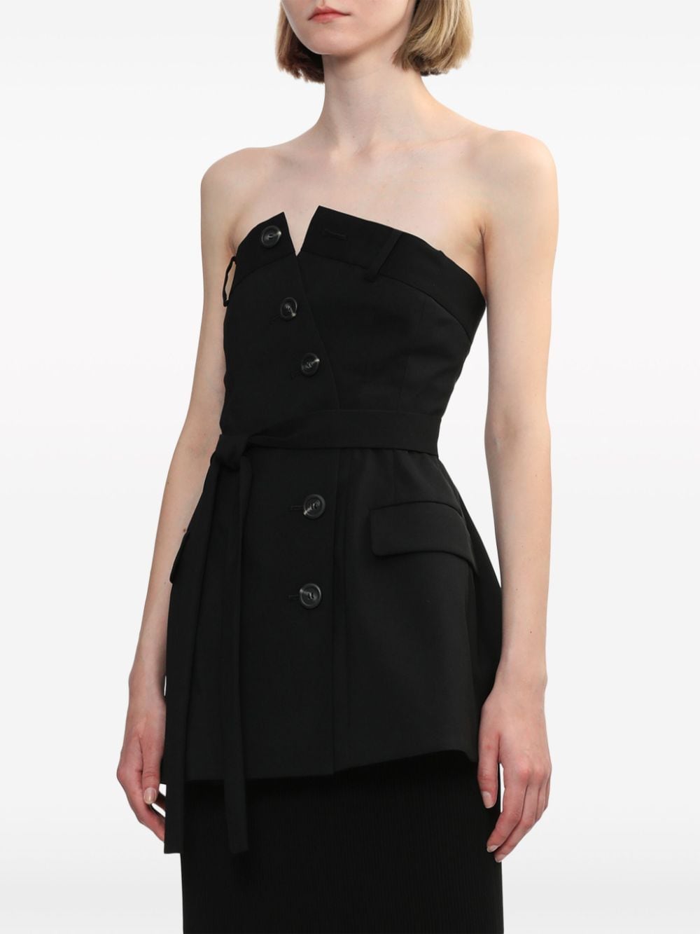 Shop Enföld Belted Strapless Wool Top In Black