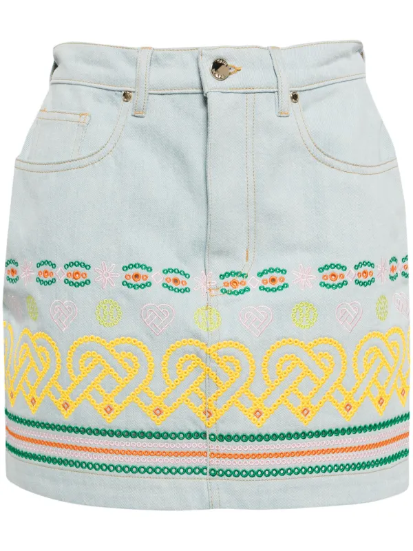Casablanca Embroidered Cotton Mini Skirt in Blue