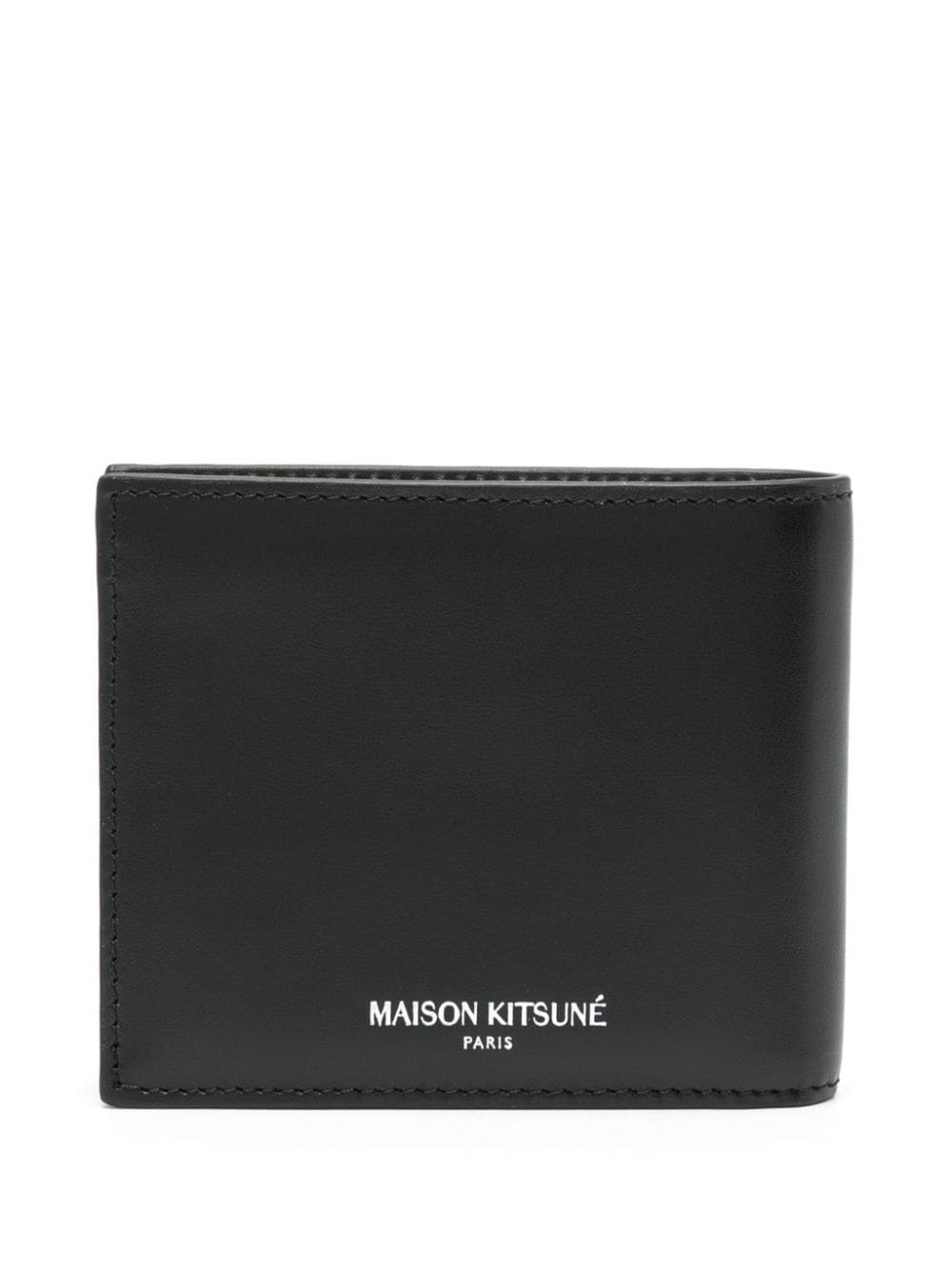 Shop Maison Kitsuné Logo-plaque Leather Wallet In Black