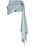 Mugler draped-detail denim shorts - Blue