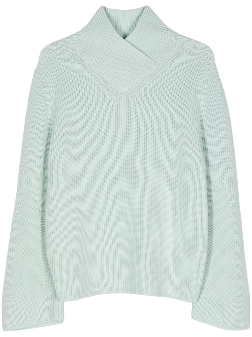 crossover-neck chunky-knit jumper