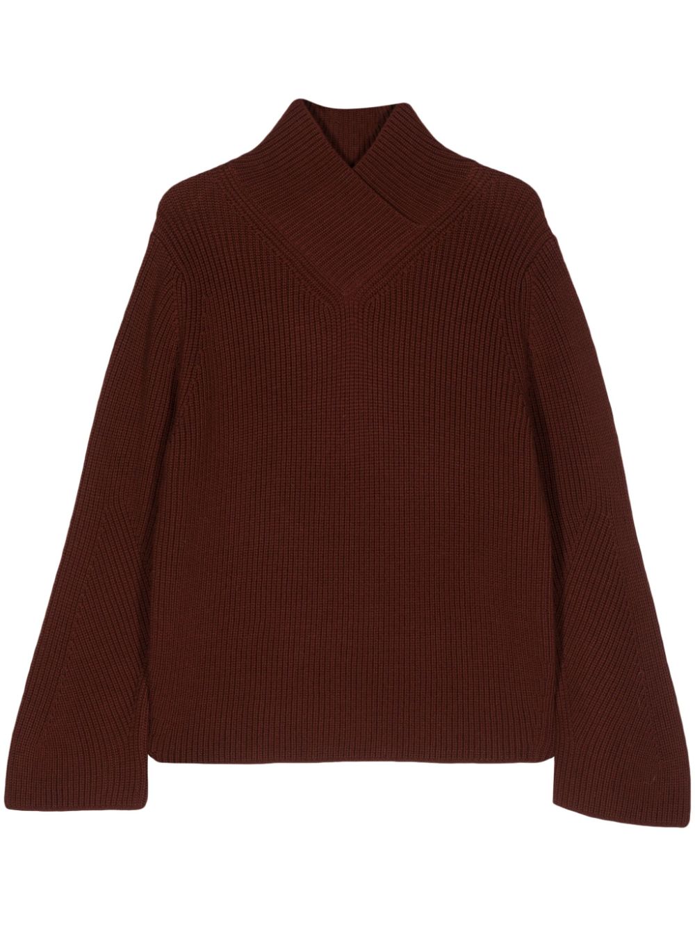 crossover--neck chunky-knit jumper