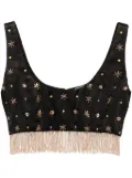 Forte Forte fringed bead-embellished crop top - Black