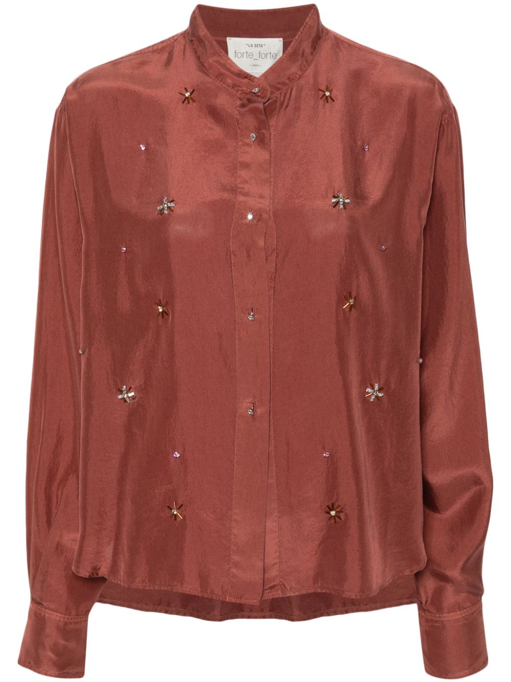 Forte Forte crystal-embellished silk shirt - Brown