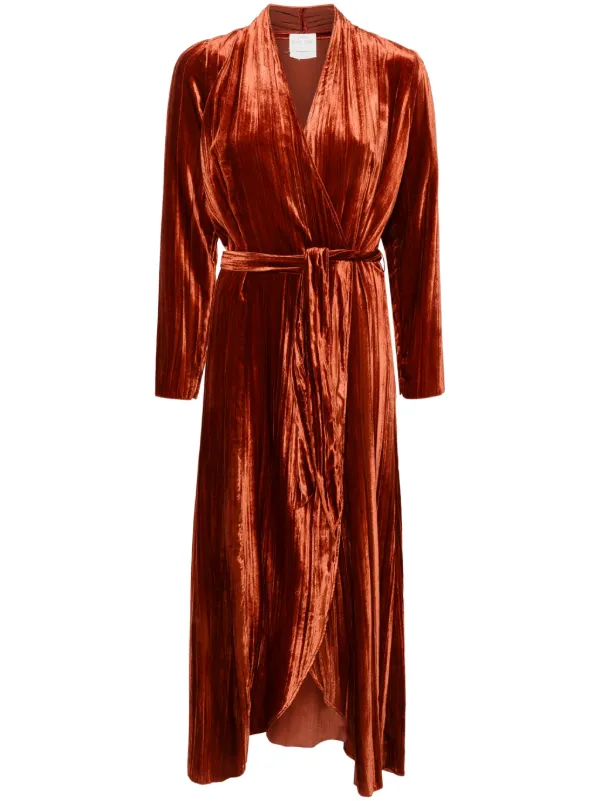 Forte Forte Pleated Velvet Midi Dress | Orange | FARFETCH BN