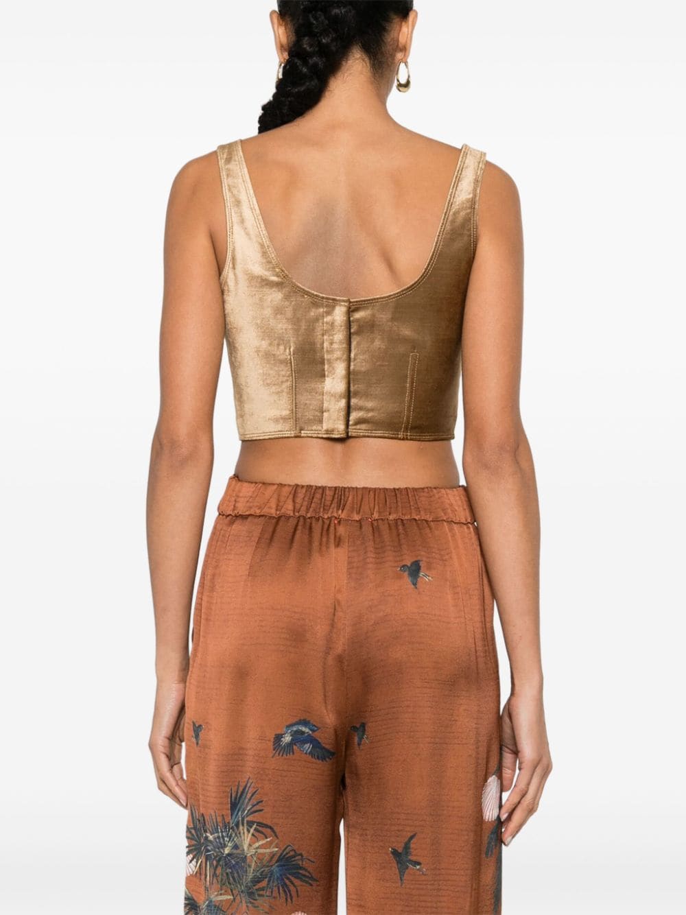 Shop Forte Forte Cropped Velvet Tank Top In Gold