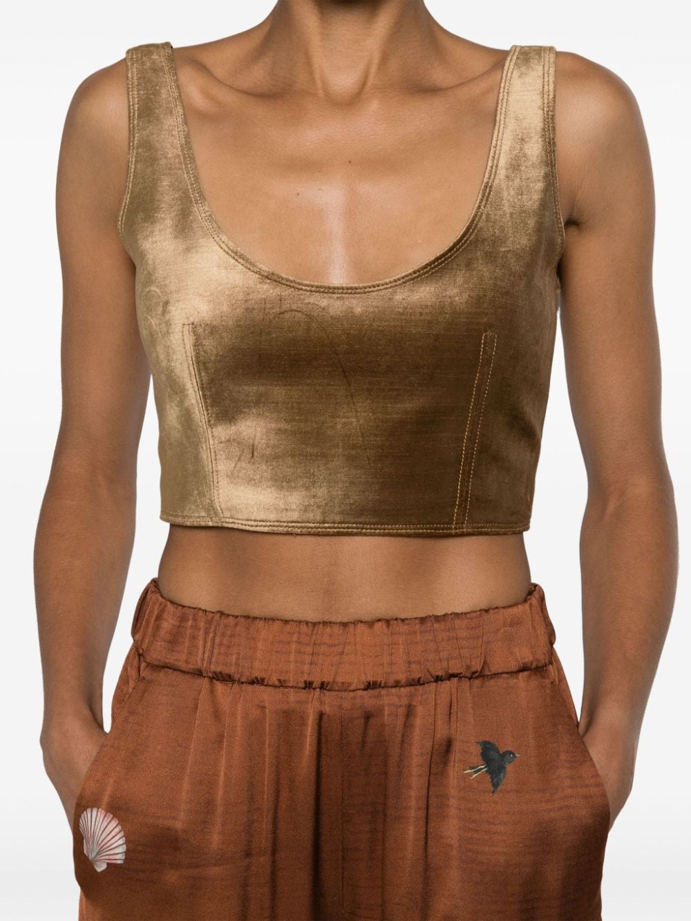 Shop Forte Forte Cropped Velvet Tank Top In Gold