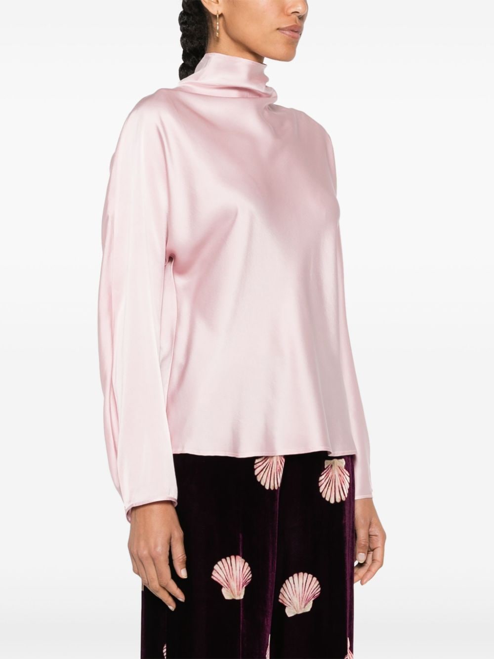 Shop Forte Forte Mock-neck Silk Blouse In Pink