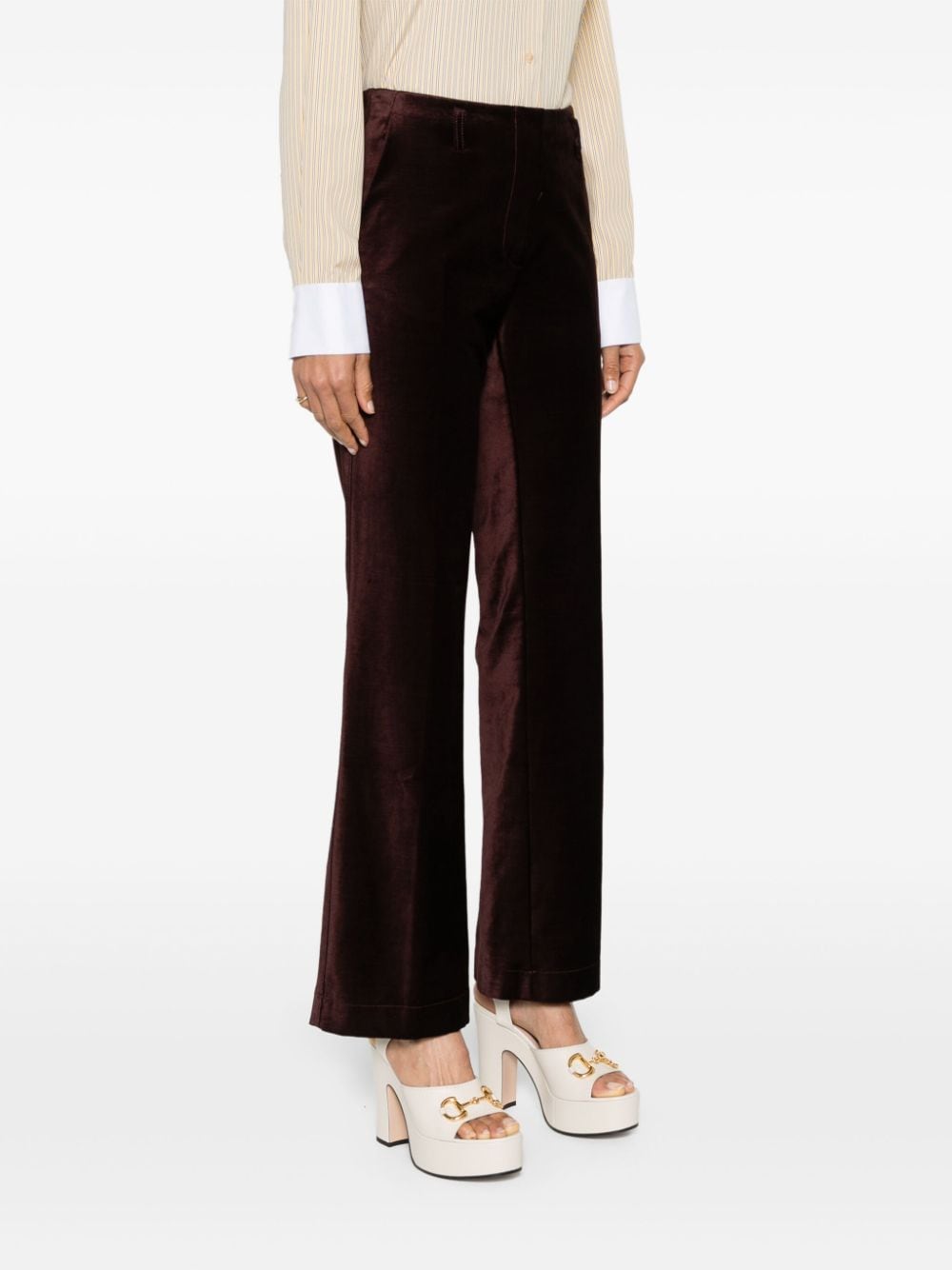 Shop Forte Forte Velvet Straight-leg Trousers In Brown