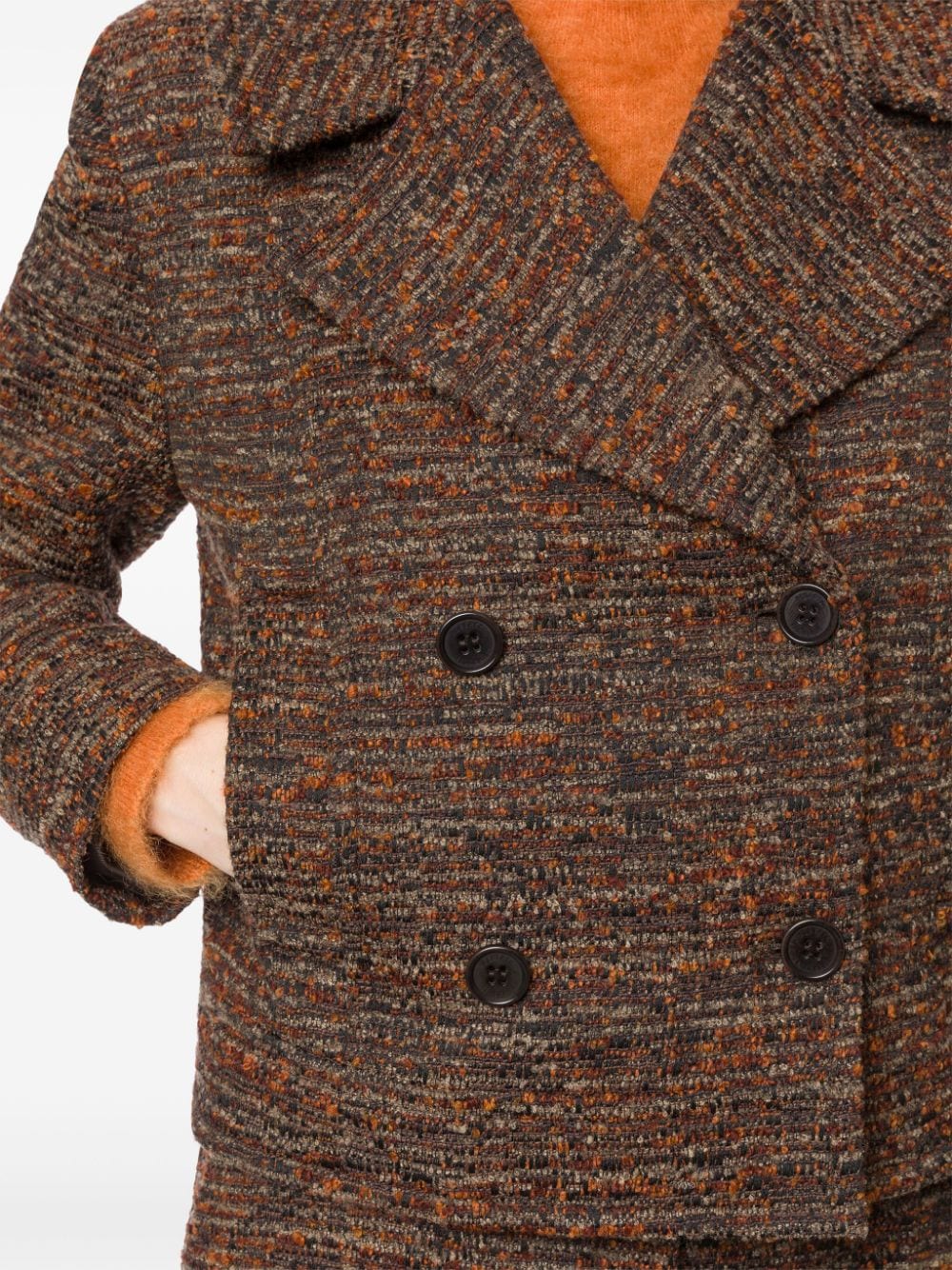 Shop Alberta Ferretti Double-breasted Tweed Jacket In Brown