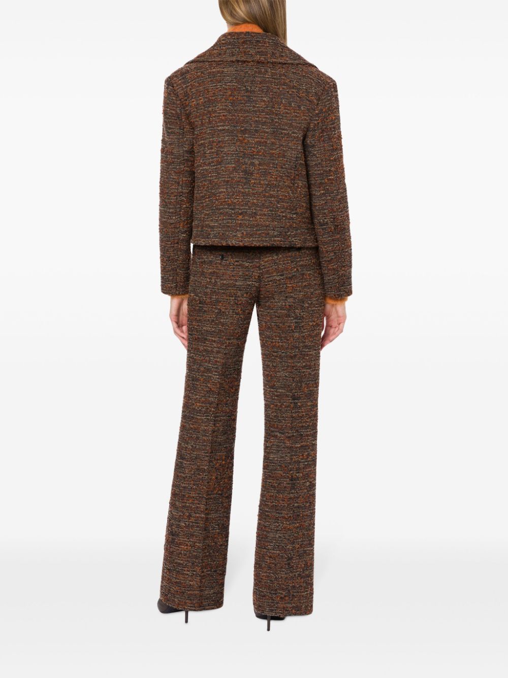 Shop Alberta Ferretti Double-breasted Tweed Jacket In Brown