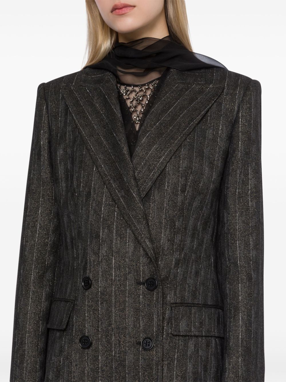 Shop Alberta Ferretti Striped Double-breasted Blazer In Grau