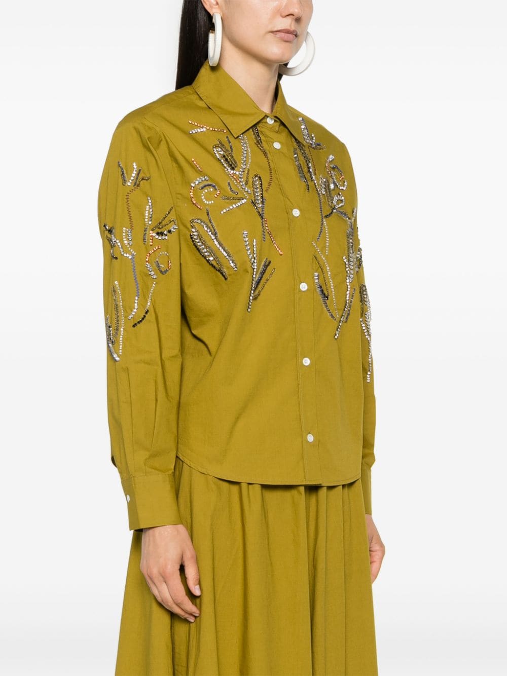 Shop Forte Forte Crystal-embellished Poplin Shirt In Green